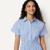Amazon Essentials Women’s Fit & Flare Cotton Poplin Collared Short Sleeve Dress with Elastic Waist(Blue Even Stripe)