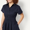 Amazon Essentials Women’s Fit & Flare Cotton Poplin Collared Short Sleeve Dress with Elastic Waist(Navy)