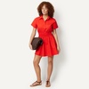 Amazon Essentials Women’s Fit & Flare Cotton Poplin Collared Short Sleeve Dress with Elastic Waist(Red)