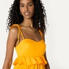 Amazon Essentials Women’s Fit and Flare Empire Waist Sweetheart Neck Cotton Sateen Tiered Maxi Dress(Golden Yellow)