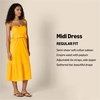 Amazon Essentials Women’s Fit and Flare Empire Waist Sweetheart Neck Cotton Sateen Tiered Maxi Dress(Golden Yellow)