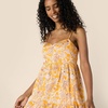 Amazon Essentials Women’s Fit and Flare Empire Waist Sweetheart Neck Cotton Sateen Tiered Maxi Dress(Golden Yellow Beige Folk Floral Multi)
