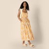 Amazon Essentials Women’s Fit and Flare Empire Waist Sweetheart Neck Cotton Sateen Tiered Maxi Dress(Golden Yellow Beige Folk Floral Multi)