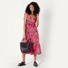 Amazon Essentials Women’s Fit and Flare Empire Waist Sweetheart Neck Cotton Sateen Tiered Maxi Dress(Hot Pink Red Leafy Floral)
