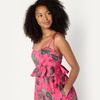 Amazon Essentials Women’s Fit and Flare Empire Waist Sweetheart Neck Cotton Sateen Tiered Maxi Dress(Hot Pink Red Leafy Floral)