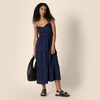 Amazon Essentials Women’s Fit and Flare Empire Waist Sweetheart Neck Cotton Sateen Tiered Maxi Dress(Navy)