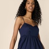 Amazon Essentials Women’s Fit and Flare Empire Waist Sweetheart Neck Cotton Sateen Tiered Maxi Dress(Navy)