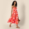 Amazon Essentials Women’s Fit and Flare Empire Waist Sweetheart Neck Cotton Sateen Tiered Maxi Dress(Orange Pastel Lilac Roses Large)