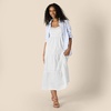 Amazon Essentials Women’s Fit and Flare Empire Waist Sweetheart Neck Cotton Sateen Tiered Maxi Dress(White)