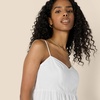 Amazon Essentials Women’s Fit and Flare Empire Waist Sweetheart Neck Cotton Sateen Tiered Maxi Dress(White)
