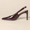 Amazon Essentials Women’s Pointed Toe Slingback Heels with Ankle Strap(Brown Patent)
