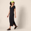 Amazon Essentials Women’s Regular Fit V-Neck Short Sleeve Midi Length T-Shirt Dress, Soft Viscose Stretch Jersey, Side Slits(Black)