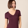 Amazon Essentials Women’s Regular Fit V-Neck Short Sleeve Midi Length T-Shirt Dress, Soft Viscose Stretch Jersey, Side Slits(Burgundy)