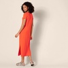 Amazon Essentials Women’s Regular Fit V-Neck Short Sleeve Midi Length T-Shirt Dress, Soft Viscose Stretch Jersey, Side Slits(Coral Orange)