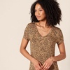 Amazon Essentials Women’s Regular Fit V-Neck Short Sleeve Midi Length T-Shirt Dress, Soft Viscose Stretch Jersey, Side Slits(Dark Camel  Small Ikat Animal)