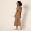 Amazon Essentials Women’s Regular Fit V-Neck Short Sleeve Midi Length T-Shirt Dress, Soft Viscose Stretch Jersey, Side Slits(Dark Camel Animal Print)
