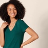 Amazon Essentials Women’s Regular Fit V-Neck Short Sleeve Midi Length T-Shirt Dress, Soft Viscose Stretch Jersey, Side Slits(Dark Green)