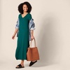 Amazon Essentials Women’s Regular Fit V-Neck Short Sleeve Midi Length T-Shirt Dress, Soft Viscose Stretch Jersey, Side Slits(Dark Green)