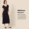 Amazon Essentials Women’s Regular Fit V-Neck Short Sleeve Midi Length T-Shirt Dress, Soft Viscose Stretch Jersey, Side Slits(Dark Green)