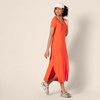 Amazon Essentials Women’s Regular Fit V-Neck Short Sleeve Midi Length T-Shirt Dress, Soft Viscose Stretch Jersey, Side Slits(Orange)