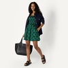 Amazon Essentials Women’s Regular-Fit Cotton Sateen Smocked Bodice Midi Dress with Removable Straps, A-line Ruffle(Dark Green Green Birds)