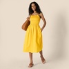 Amazon Essentials Women’s Regular-Fit Cotton Sateen Smocked Bodice Midi Dress with Removable Straps, A-line Ruffle(Golden Yellow)
