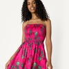 Amazon Essentials Women’s Regular-Fit Cotton Sateen Smocked Bodice Midi Dress with Removable Straps, A-line Ruffle(Hot Pink Red Leafy Floral)