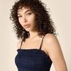 Amazon Essentials Women’s Regular-Fit Cotton Sateen Smocked Bodice Midi Dress with Removable Straps, A-line Ruffle(Navy)