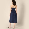 Amazon Essentials Women’s Regular-Fit Cotton Sateen Smocked Bodice Midi Dress with Removable Straps, A-line Ruffle(Navy)