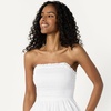 Amazon Essentials Women’s Regular-Fit Cotton Sateen Smocked Bodice Midi Dress with Removable Straps, A-line Ruffle(White)