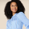 Amazon Essentials Women’s Regular-Fit Cotton Sateen Tiered Shirt Dress with Puff Shoulder Sleeves, Collar Band, Button-Front(Blue White Stripe)