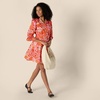 Amazon Essentials Women’s Regular-Fit Cotton Sateen Tiered Shirt Dress with Puff Shoulder Sleeves, Collar Band, Button-Front(Bright Poppy Red Blush Folk Floral Multi)