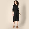Amazon Essentials Women’s Regular-Fit Matte Jersey Midi Length Dress with Classic Collar, Button Front, Removable Belt(Black)