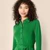 Amazon Essentials Women’s Regular-Fit Matte Jersey Midi Length Dress with Classic Collar, Button Front, Removable Belt(Emerald Green)