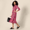 Amazon Essentials Women’s Regular-Fit Matte Jersey Midi Length Dress with Classic Collar, Button Front, Removable Belt(Hot Pink Leafy Floral Ditsy)