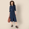 Amazon Essentials Women’s Regular-Fit Matte Jersey Midi Length Dress with Classic Collar, Button Front, Removable Belt(Navy)
