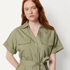 Amazon Essentials Women’s Relaxed-Fit Short Sleeve Button-Down Dress with Belt(Washed Khaki Green)