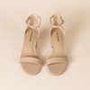 Amazon Essentials Women’s Two Strap Heeled Sandals with Adjustable Ankle Strap, Padded Memory Foam Insole(Beige Faux Leather)