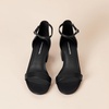 Amazon Essentials Women’s Two Strap Heeled Sandals with Adjustable Ankle Strap, Padded Memory Foam Insole(Black Faux Leather)