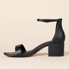 Amazon Essentials Women’s Two Strap Heeled Sandals with Adjustable Ankle Strap, Padded Memory Foam Insole(Black Faux Leather)