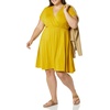 Amazon Essentials Women’s V Neck Elastic Waist Surplice Dress (Available in Plus Size)(Dark Golden Yellow)