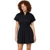 Amazon Essentials Women’s Fit & Flare Cotton Poplin Collared Short Sleeve Dress with Elastic Waist(Black)