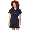 Amazon Essentials Women’s Fit & Flare Cotton Poplin Collared Short Sleeve Dress with Elastic Waist(Navy)