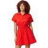 Amazon Essentials Women’s Fit & Flare Cotton Poplin Collared Short Sleeve Dress with Elastic Waist(Red)