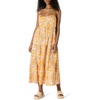 Amazon Essentials Women’s Fit and Flare Empire Waist Sweetheart Neck Cotton Sateen Tiered Maxi Dress(Golden Yellow Beige Folk Floral Multi)