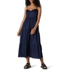 Amazon Essentials Women’s Fit and Flare Empire Waist Sweetheart Neck Cotton Sateen Tiered Maxi Dress(Navy)