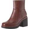 Amazon Essentials Women’s Platform Ankle Boots with Square Toe, Faux Leather(Black Oxblood)