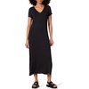 Amazon Essentials Women’s Regular Fit V-Neck Short Sleeve Midi Length T-Shirt Dress, Soft Viscose Stretch Jersey, Side Slits(Black)