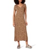 Amazon Essentials Women’s Regular Fit V-Neck Short Sleeve Midi Length T-Shirt Dress, Soft Viscose Stretch Jersey, Side Slits(Dark Camel Animal Print)