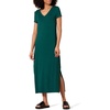 Amazon Essentials Women’s Regular Fit V-Neck Short Sleeve Midi Length T-Shirt Dress, Soft Viscose Stretch Jersey, Side Slits(Dark Green)